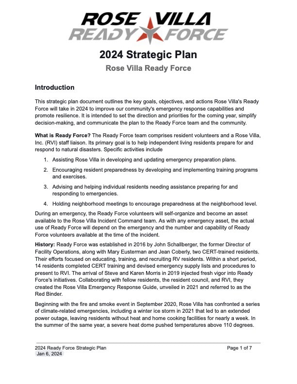 PDF document titled 2024 Ready Force Strategic Plan