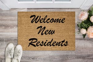 Welcome mat with Welcome New Residents message