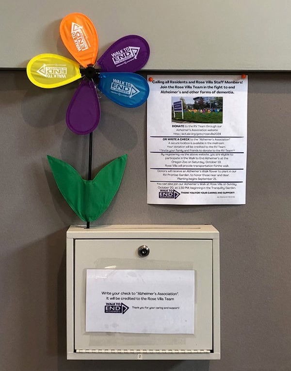 Alzheimer's Donation Box in Mailroom